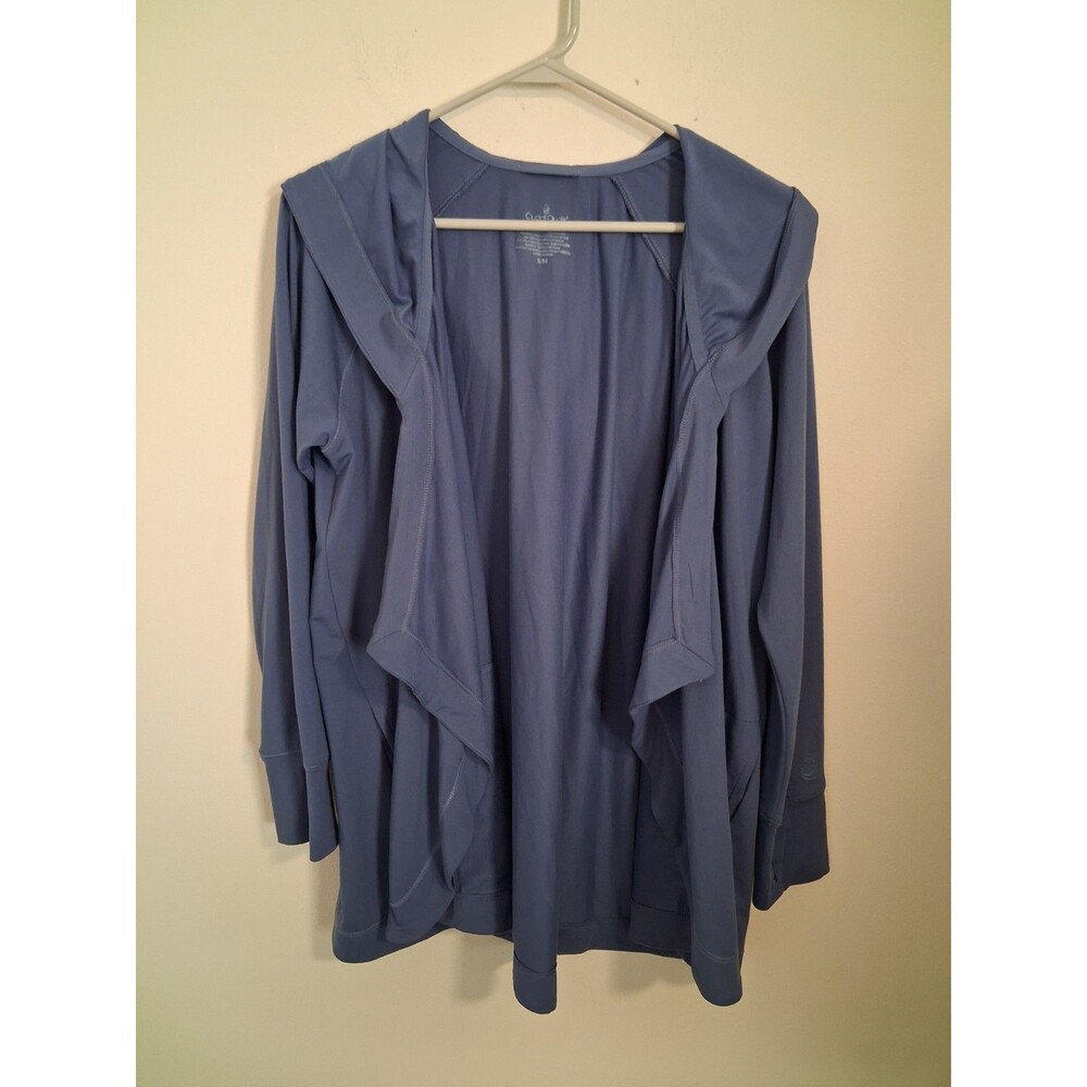 Cuddl Duds Hoodie Wrap Womens S/M Blue Ultra Soft Thumbholes Open Front Cozy